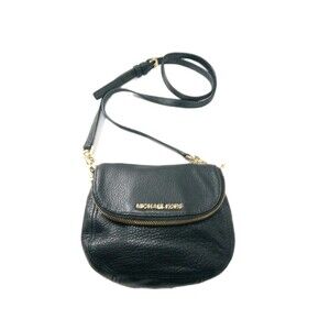 Michael Kors Bedford Flap Crossbody Bag Black Pebbled Leather Purse